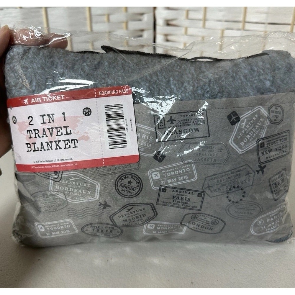 The Loot Company‎ 2 In 1 Travel Blanket Gray/Blue Fleece NWT